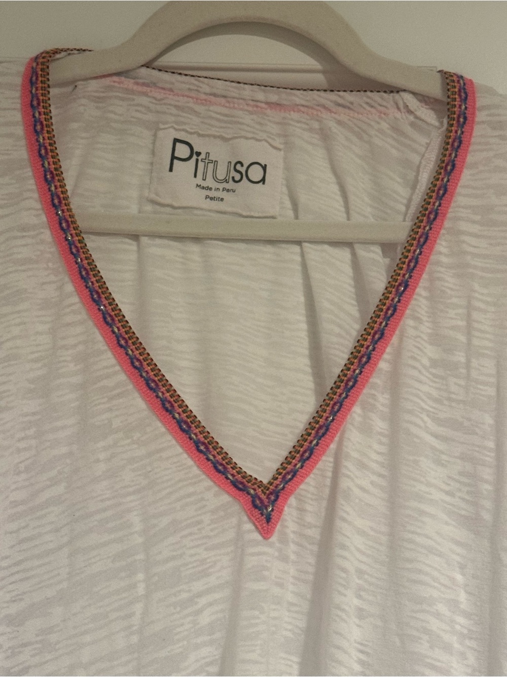 Pitusa White V-Neck Coverup with Pink Trim - Picture 4 of 6